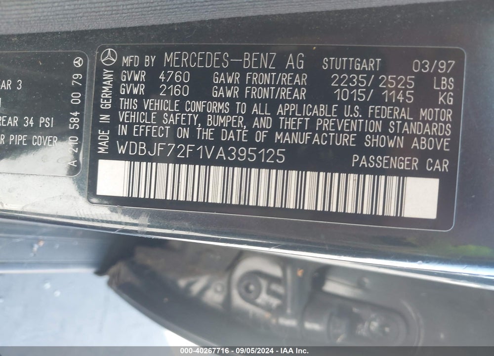 1997 MERCEDES-BENZ E 420 VIN: WDBJF72F1VA395125