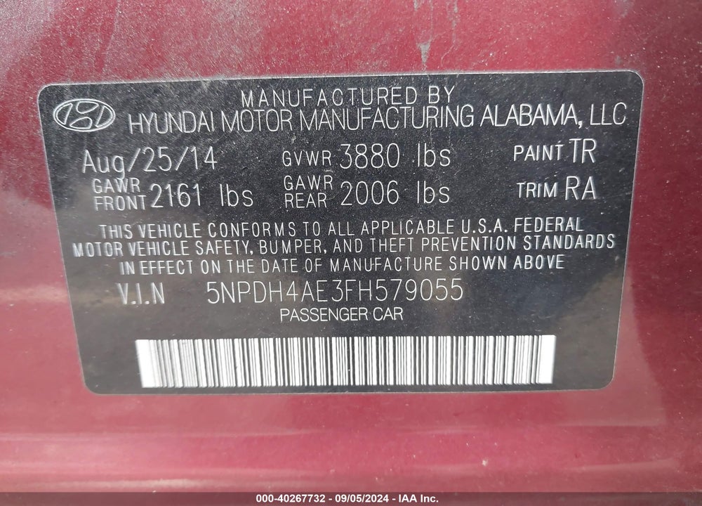 2015 HYUNDAI ELANTRA SE VIN: 5NPDH4AE3FH579055