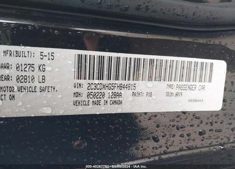 2015 DODGE CHARGER SXT VIN: 2C3CDXHG5FH844815