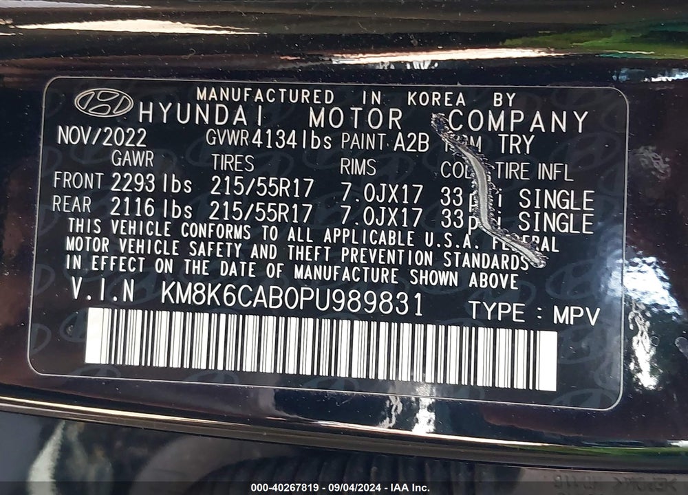 2023 HYUNDAI KONA SEL VIN: KM8K6CAB0PU989831