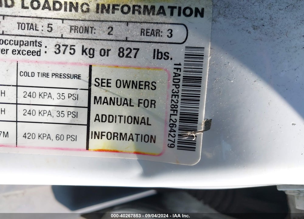 2015 FORD FOCUS S VIN: 1FADP3E28FL264279