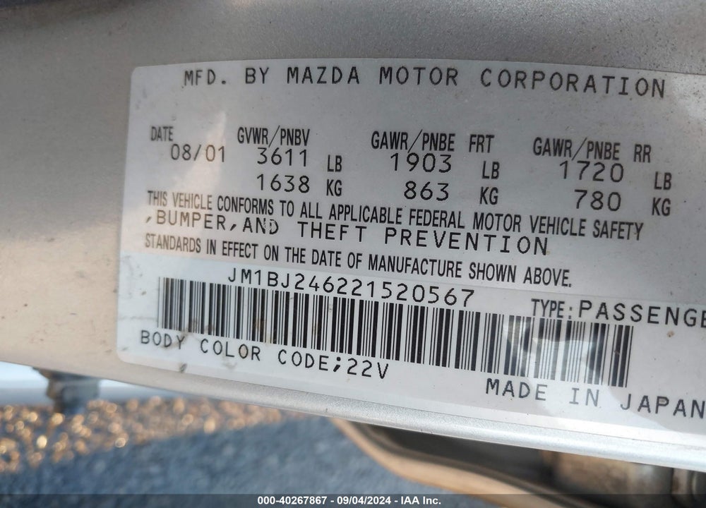 2002 MAZDA PROTEGE5 VIN: JM1BJ246221520567