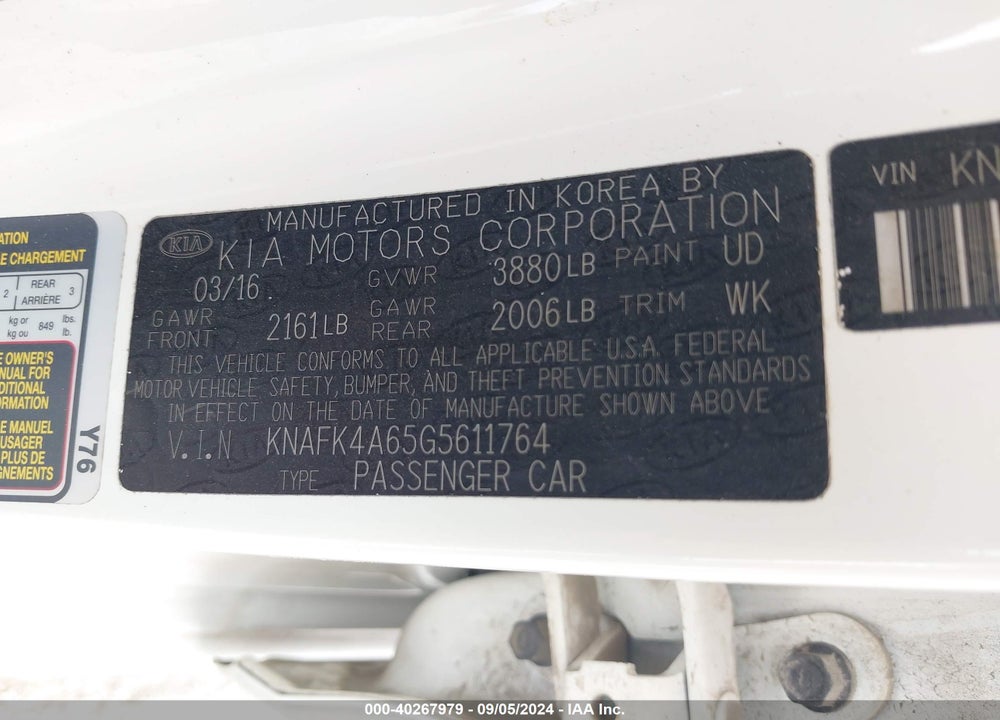 2016 KIA FORTE LX VIN: KNAFK4A65G5611764