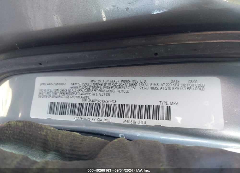 2009 SUBARU OUTBACK 2.5I LIMITED VIN: 4S4BP66C497347453