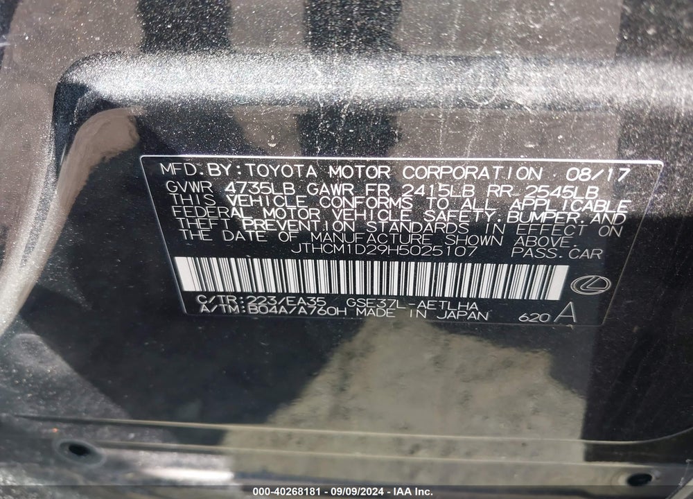 2017 LEXUS IS VIN: JTHCM1D29H5025107