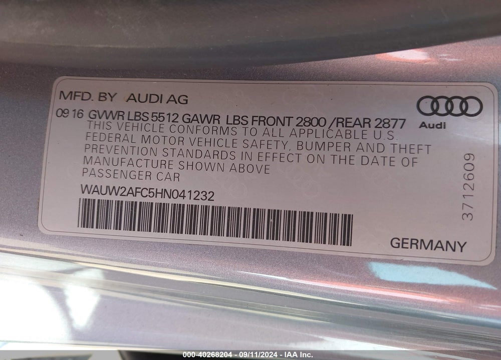 2017 AUDI A7 3.0T PREMIUM PLUS VIN: WAUW2AFC5HN041232
