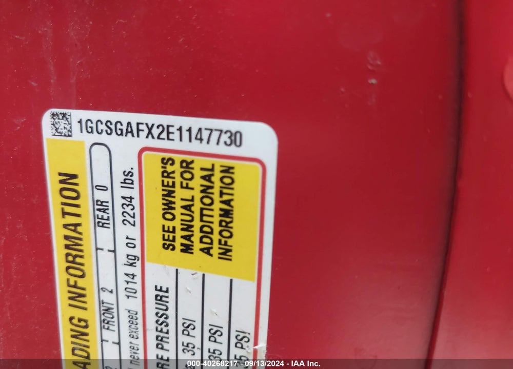 2014 CHEVROLET EXPRESS 1500 WORK VAN VIN: 1GCSGAFX2E1147730