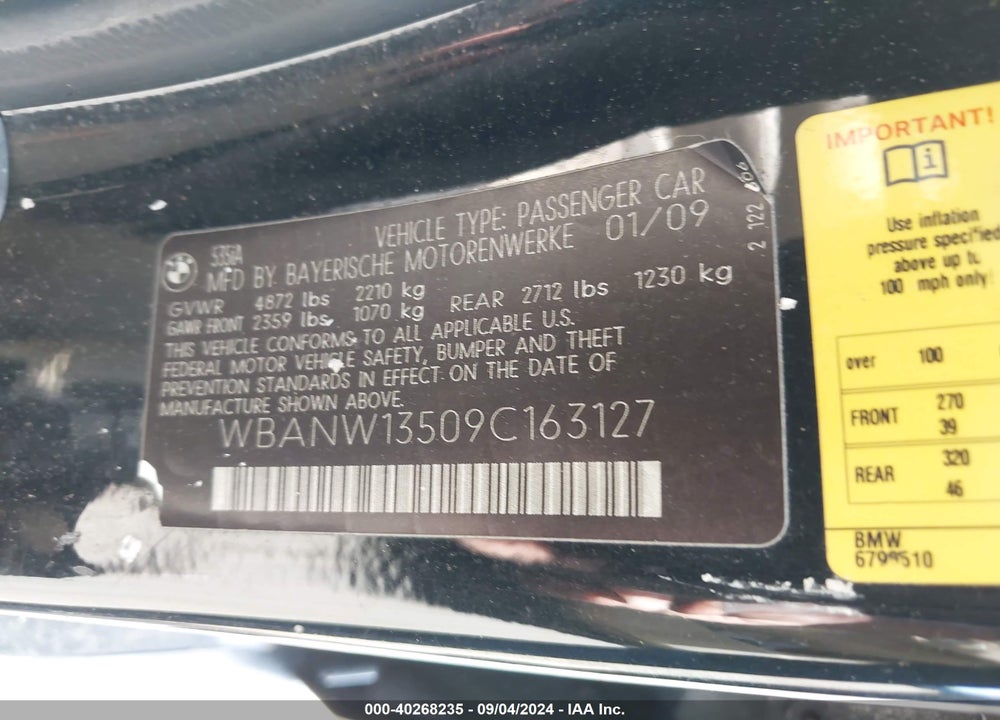 2009 BMW 535I VIN: WBANW13509C163127