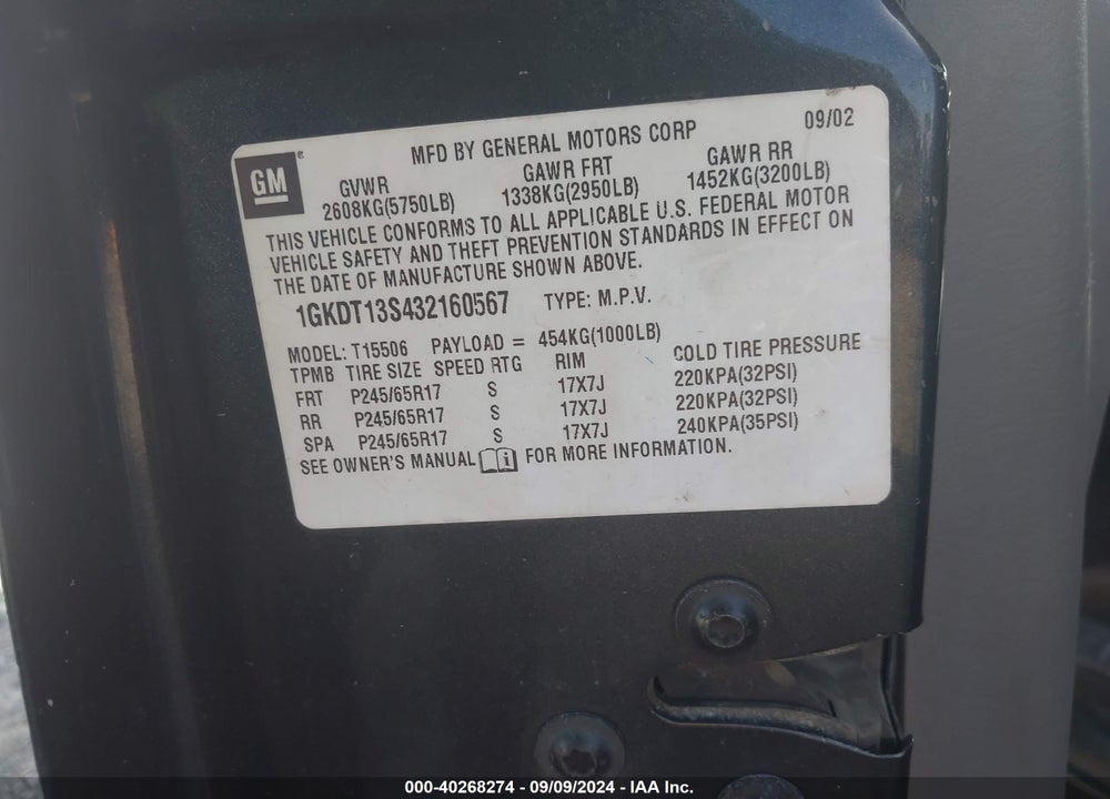 2003 GMC ENVOY SLE VIN: 1GKDT13S432160567