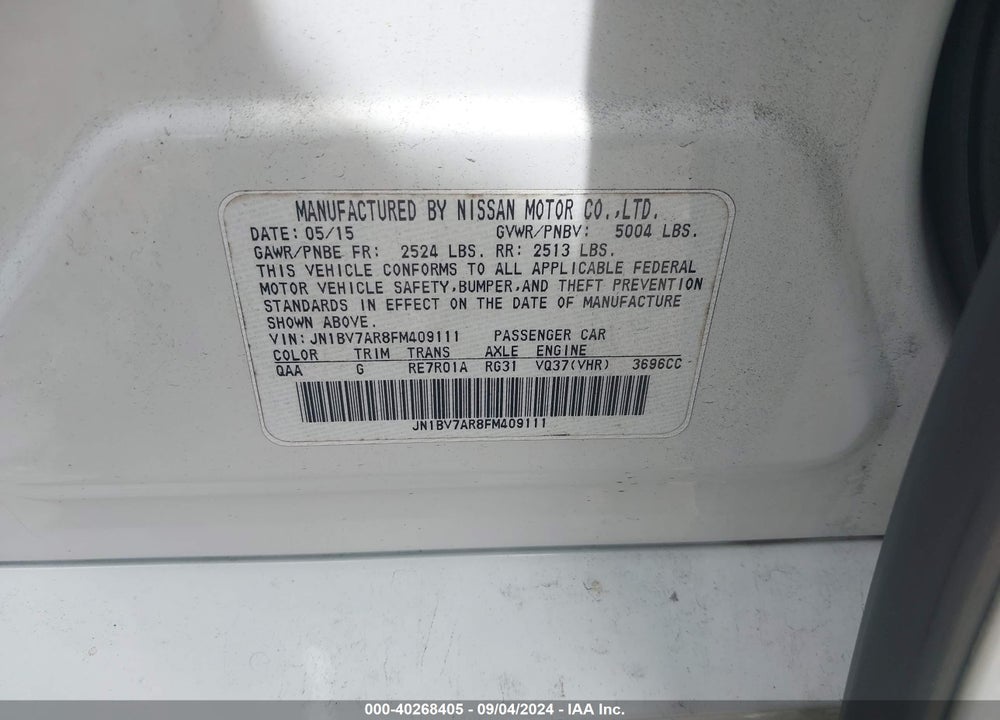 2015 INFINITI Q50 VIN: JN1BV7AR8FM409111