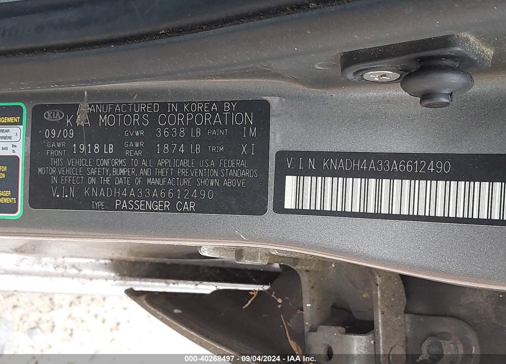 2010 KIA RIO LX/SX VIN: KNADH4A33A6612490