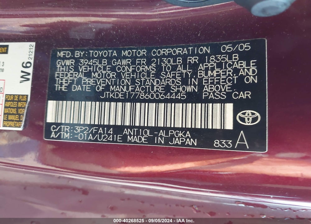 2006 SCION TC VIN: JTKDE177860064445