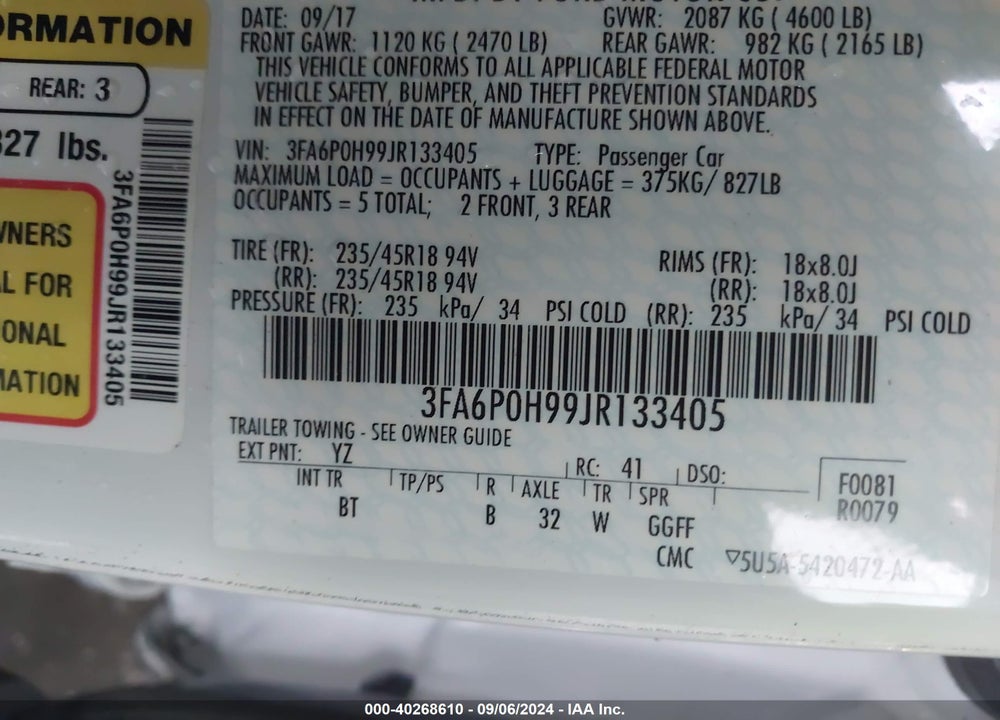 2018 FORD FUSION SE VIN: 3FA6P0H99JR133405