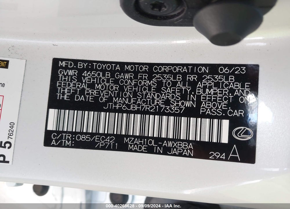 2024 LEXUS UX 250H PREMIUM VIN: JTHP6JBH7R2173357