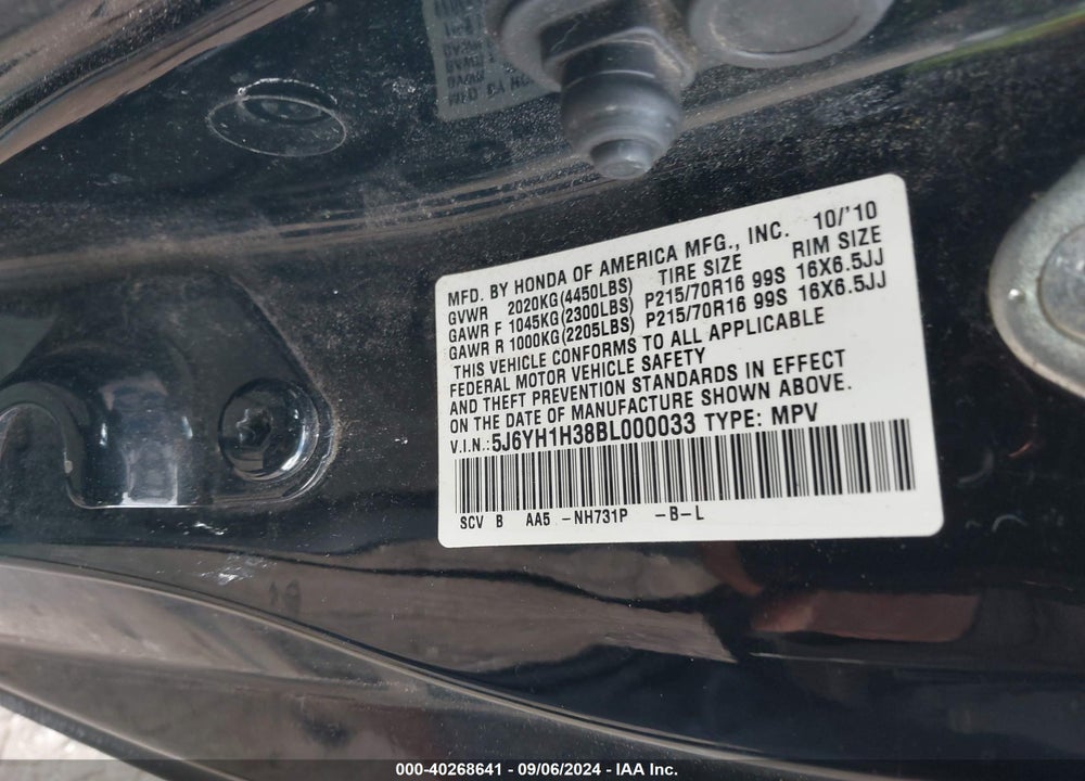 2011 HONDA ELEMENT LX VIN: 5J6YH1H38BL000033