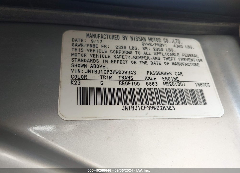 2017 NISSAN ROGUE SPORT S VIN: JN1BJ1CP3HW028343