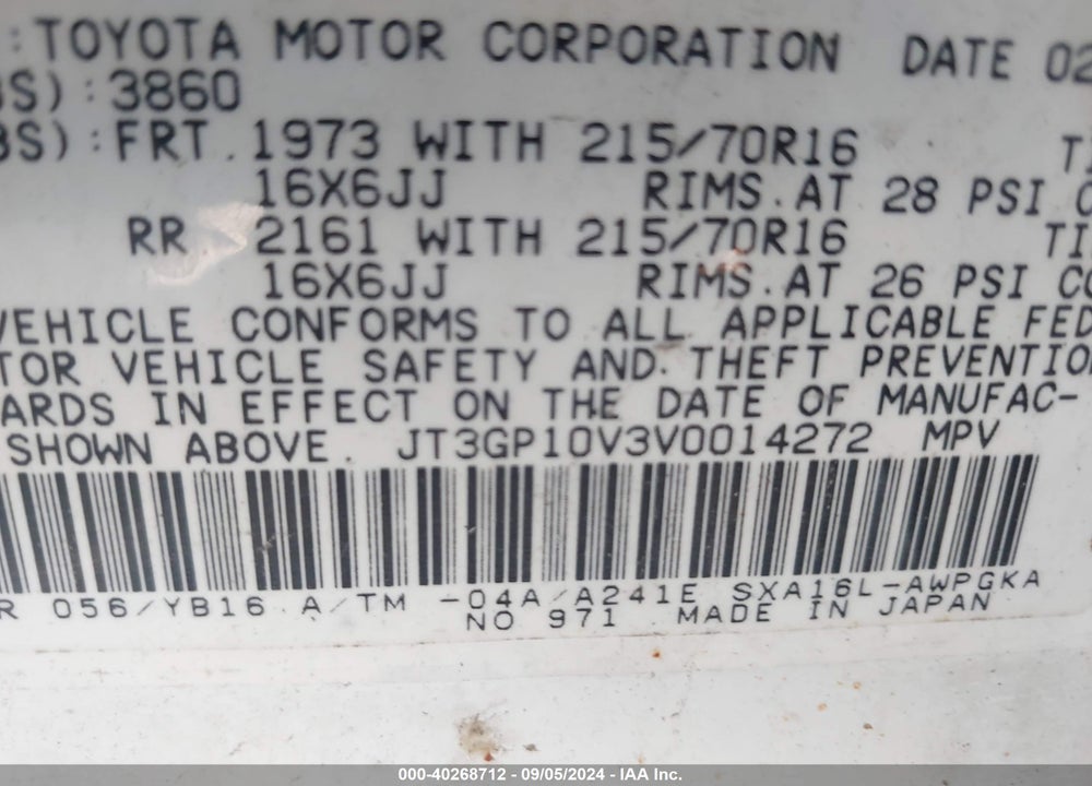 1997 TOYOTA RAV4 VIN: JT3GP10V3V0014272