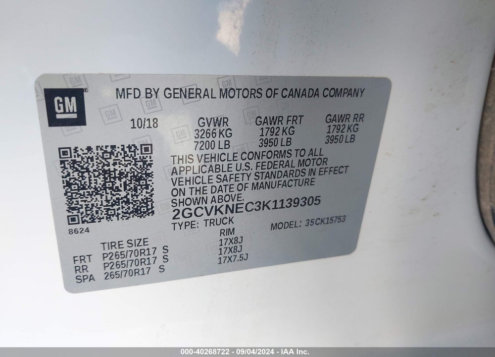 2019 CHEVROLET SILVERADO 1500 LD WT VIN: 2GCVKNEC3K1139305