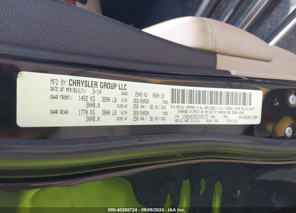 2014 DODGE DURANGO CITADEL VIN: 1C4RDHEG5EC455173
