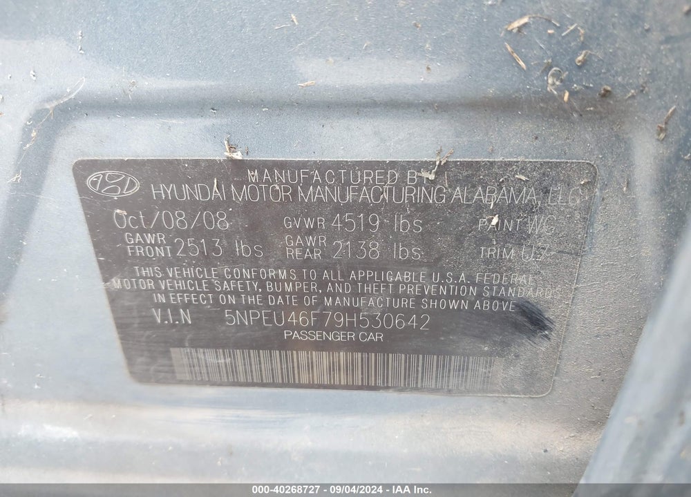 2009 HYUNDAI SONATA LIMITED V6 VIN: 5NPEU46F79H530642