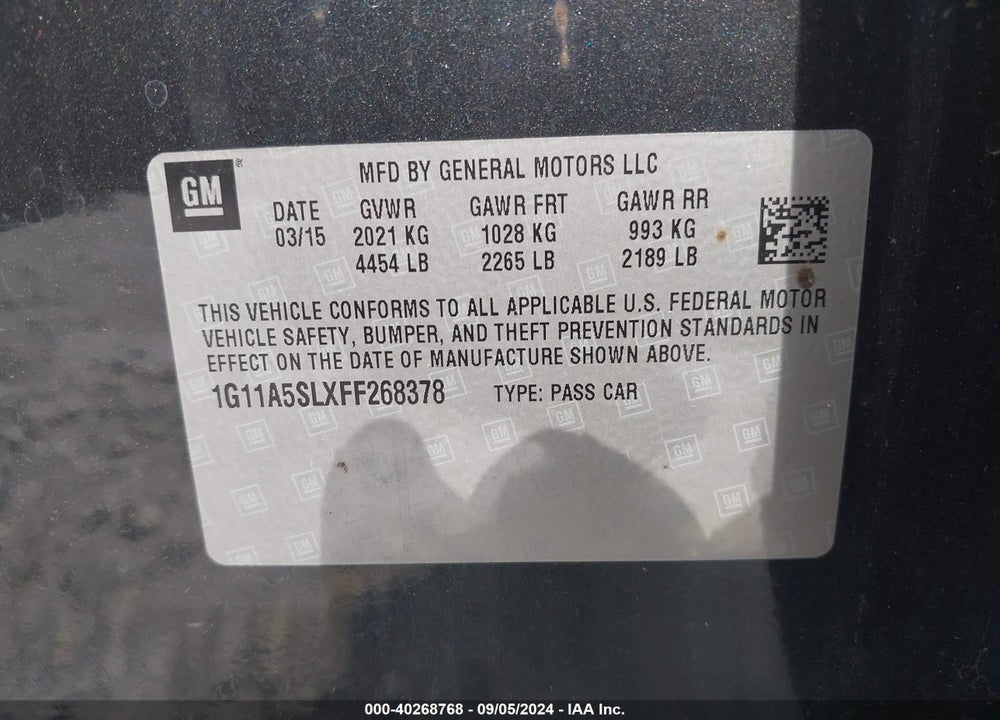 2015 CHEVROLET MALIBU 1FL VIN: 1G11A5SLXFF268378