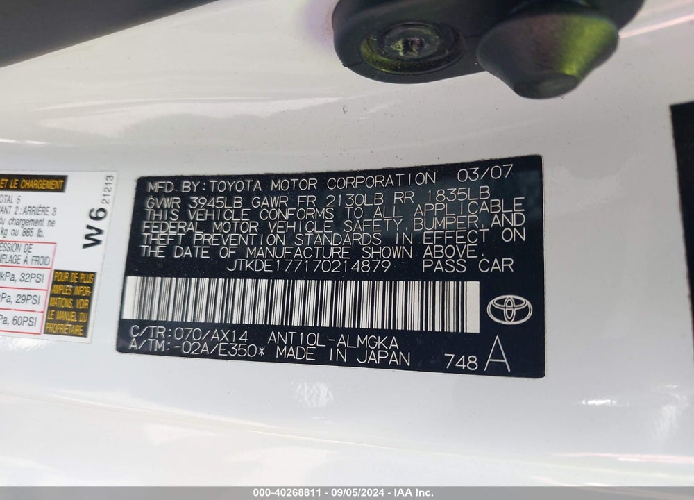 2007 SCION TC VIN: JTKDE177170214879