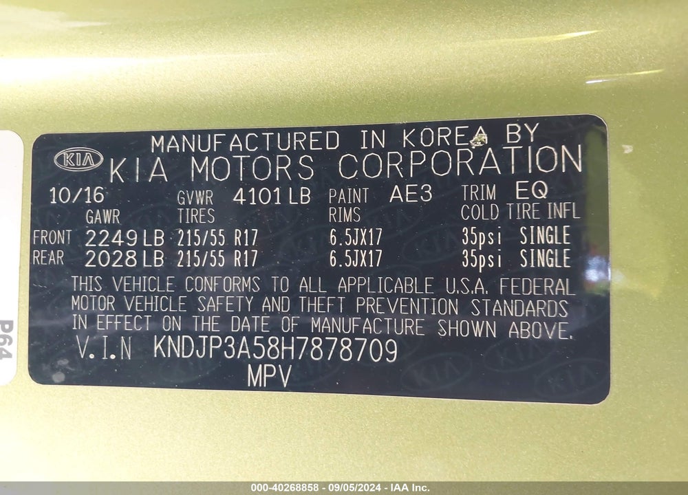 2017 KIA SOUL VIN: KNDJP3A58H7878709