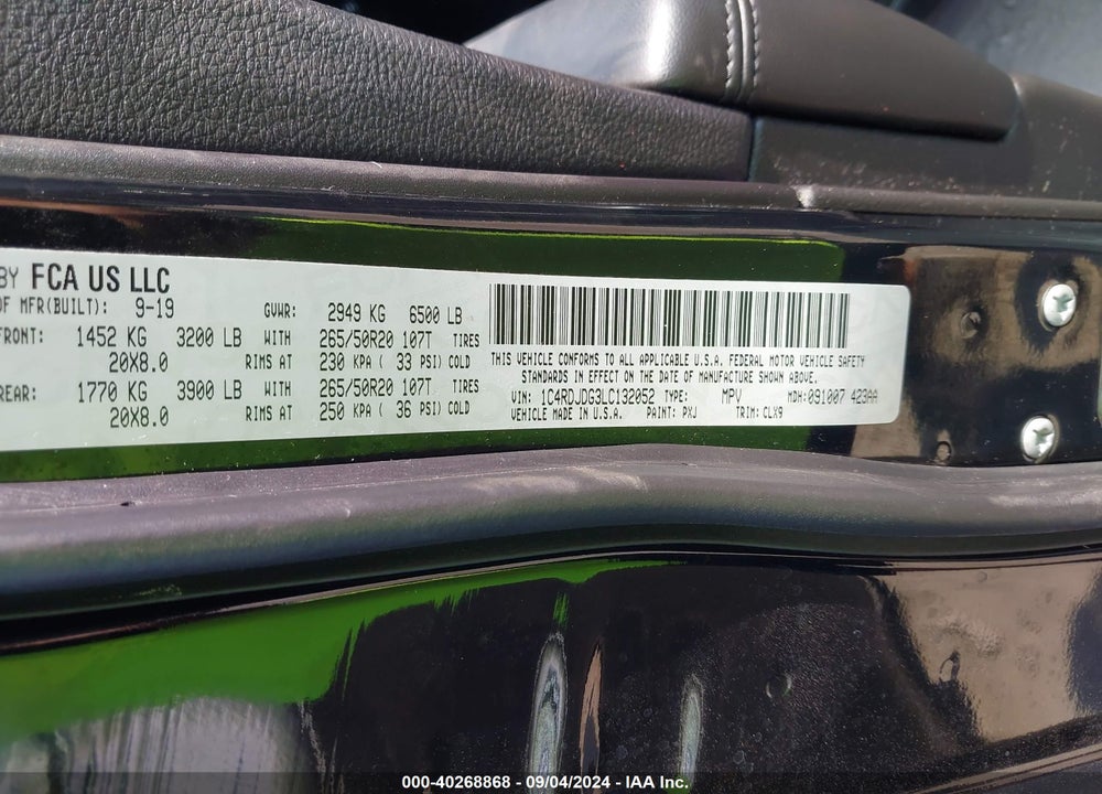 2020 DODGE DURANGO GT PLUS AWD VIN: 1C4RDJDG3LC132052
