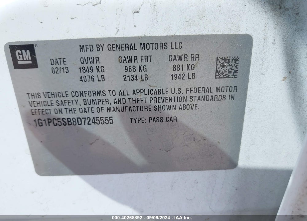 2013 CHEVROLET CRUZE 1LT AUTO VIN: 1G1PC5SB8D7245555