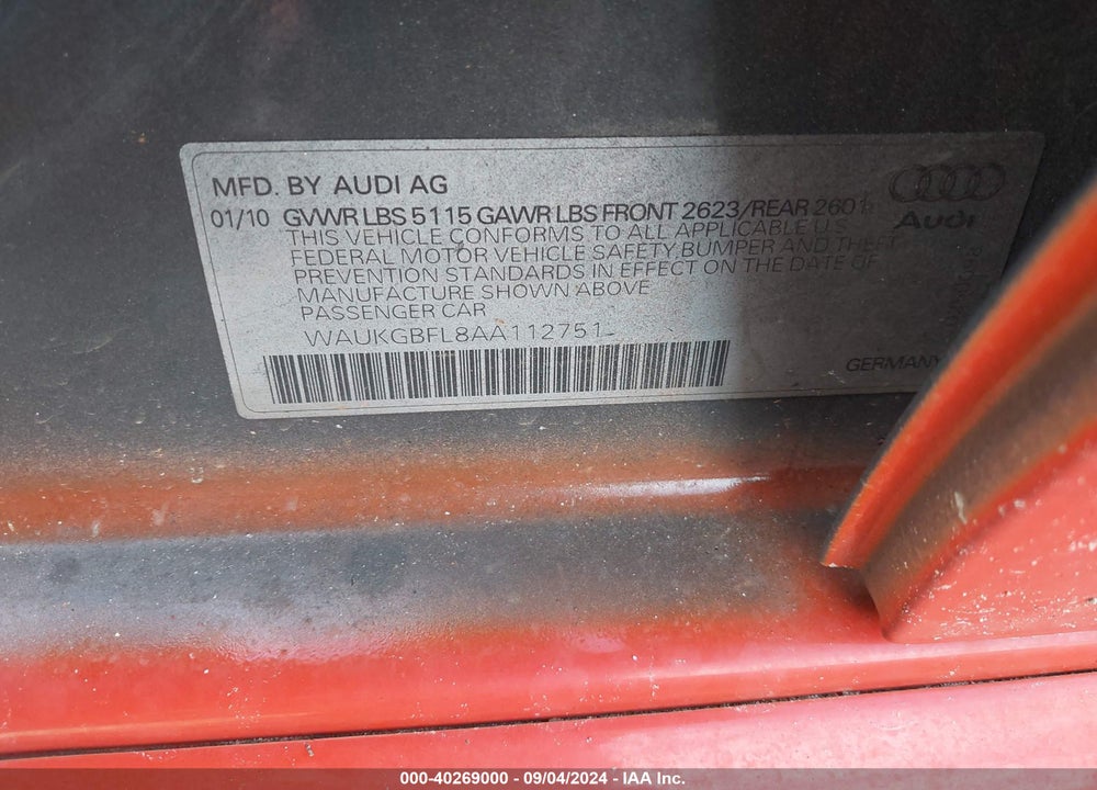 2010 AUDI S4 3.0 PREMIUM PLUS VIN: WAUKGBFL8AA112751