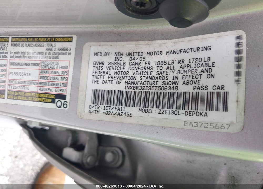 2005 TOYOTA COROLLA CE VIN: 1NXBR32E95Z506348