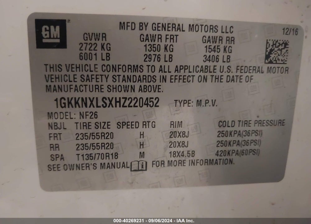 2017 GMC ACADIA DENALI VIN: 1GKKNXLSXHZ220452