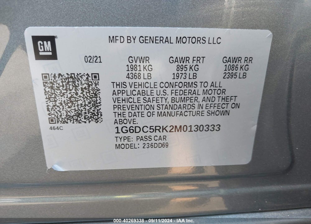 2021 CADILLAC CT4 SPORT VIN: 1G6DC5RK2M0130333