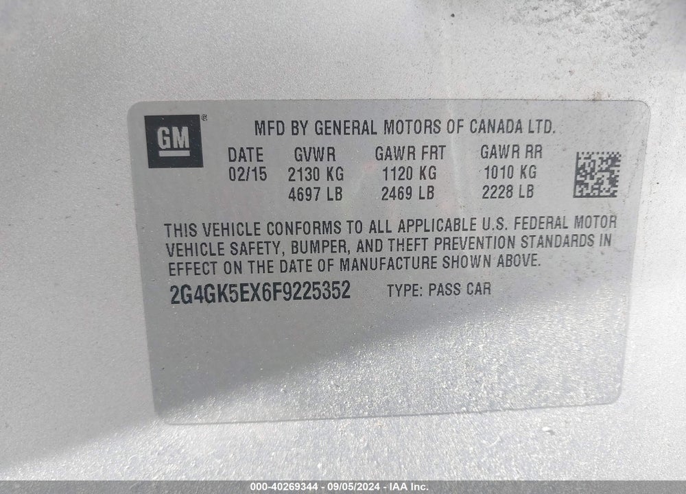 2015 BUICK REGAL TURBO VIN: 2G4GK5EX6F9225352
