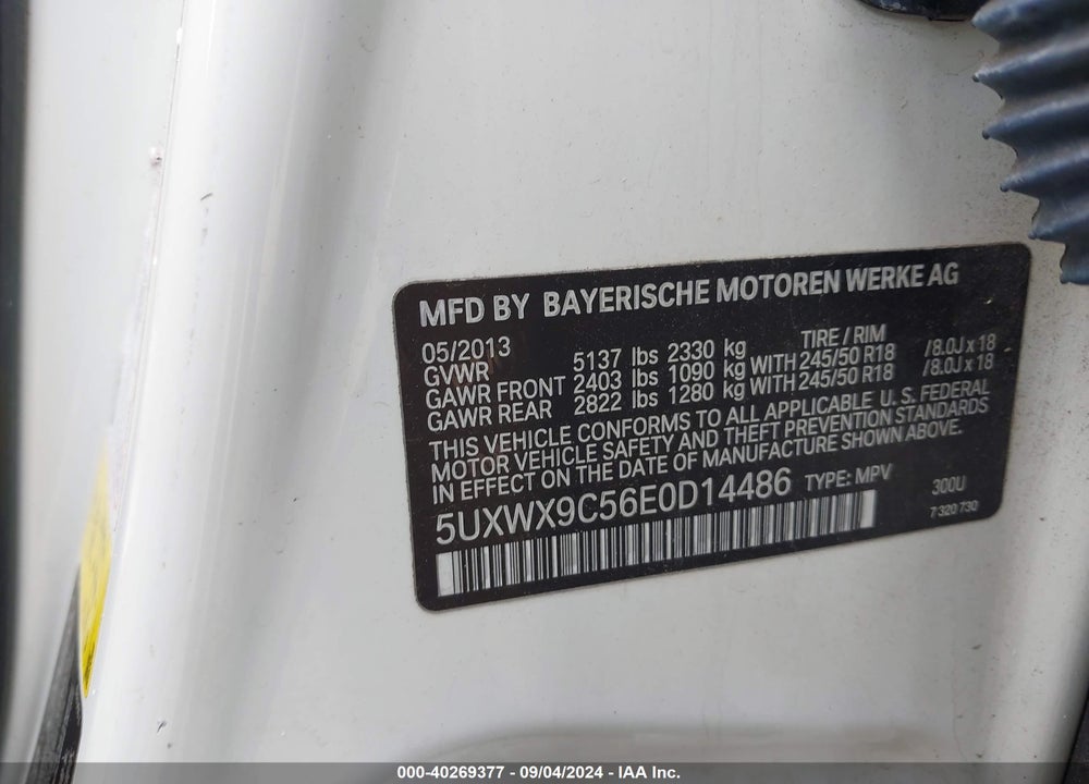 2014 BMW X3 XDRIVE28I VIN: 5UXWX9C56E0D14486