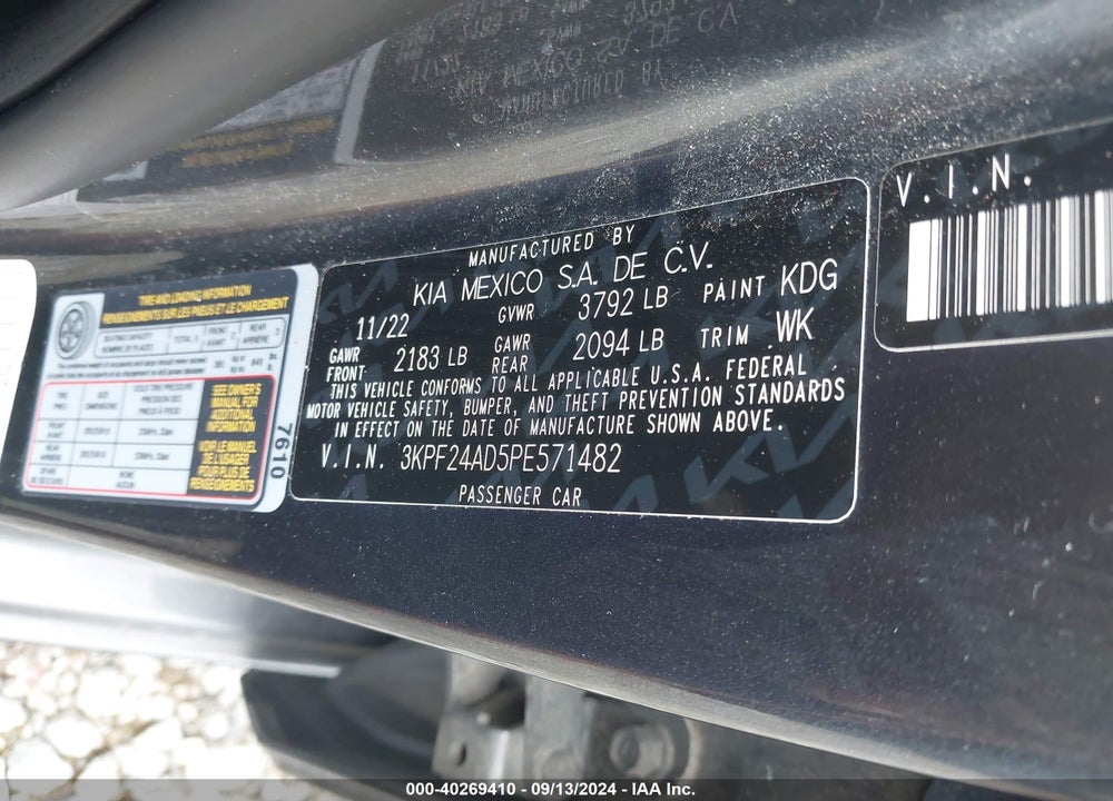 2023 KIA FORTE LXS VIN: 3KPF24AD5PE571482