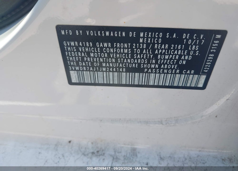 2018 VOLKSWAGEN JETTA 1.4T SE/1.4T WOLFSBURG EDITION VIN: 3VWDB7AJ1JM244148