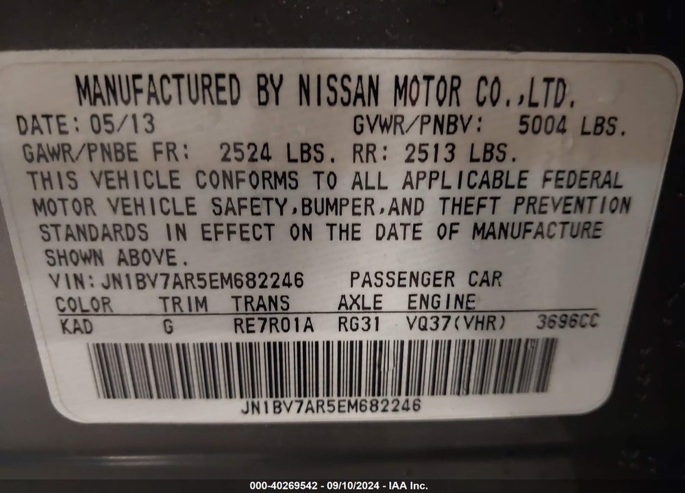 2014 INFINITI Q50 PREMIUM VIN: JN1BV7AR5EM682246