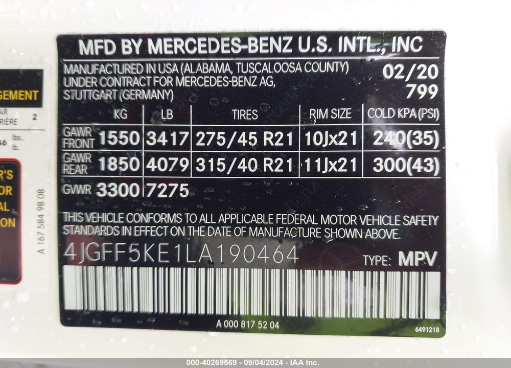 2020 MERCEDES-BENZ GLS 450 4MATIC VIN: 4JGFF5KE1LA190464