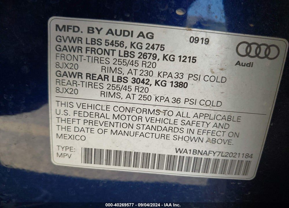 2020 AUDI Q5 PREMIUM PLUS 45 TFSI QUATTRO S TRONIC VIN: WA1BNAFY7L2021184