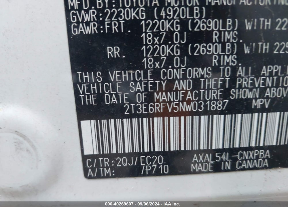 2022 TOYOTA RAV4 HYBRID XSE VIN: 2T3E6RFV5NW031887