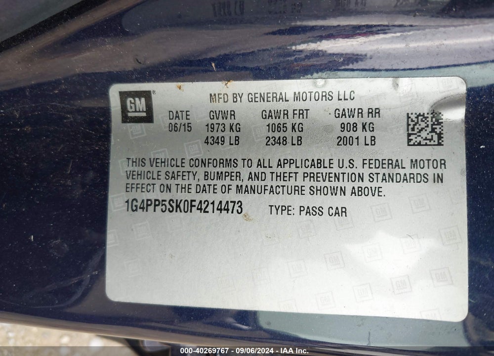 2015 BUICK VERANO VIN: 1G4PP5SK0F4214473