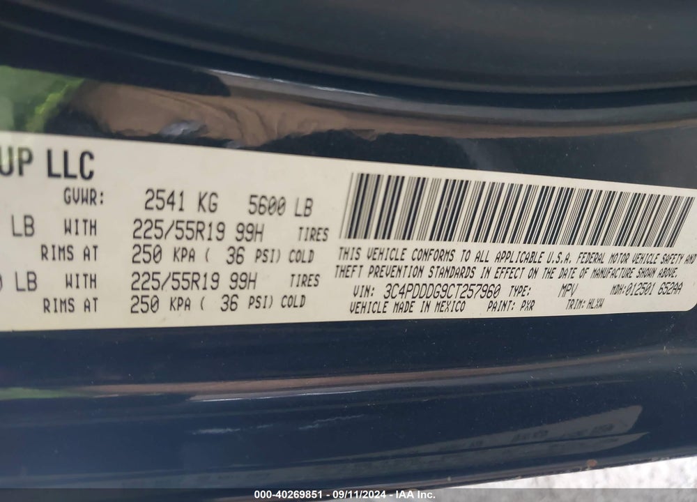 2012 DODGE JOURNEY CREW VIN: 3C4PDDDG9CT257960