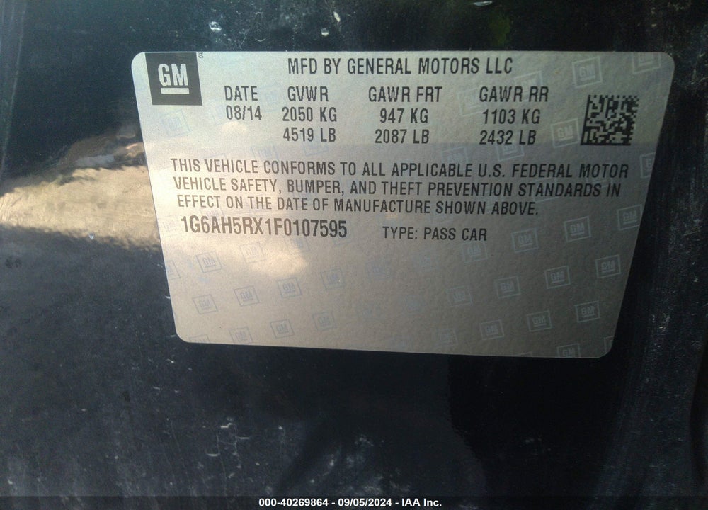 2015 CADILLAC ATS LUXURY VIN: 1G6AH5RX1F0107595