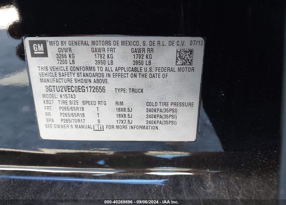 2014 GMC SIERRA 1500 SLT VIN: 3GTU2VEC0EG172656