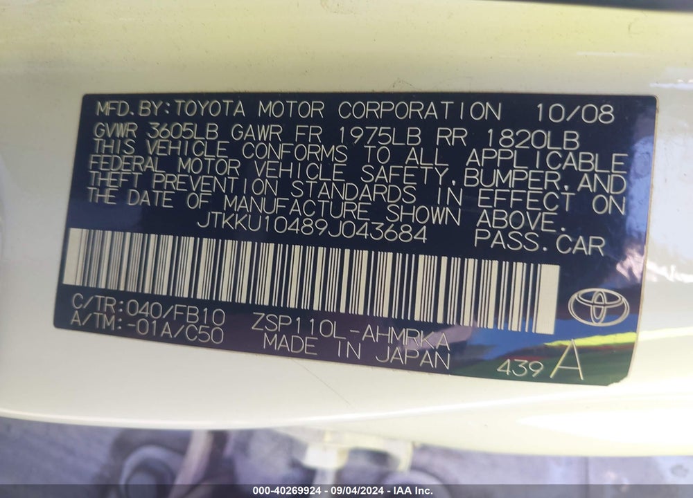 2009 SCION XD VIN: JTKKU10489J043684