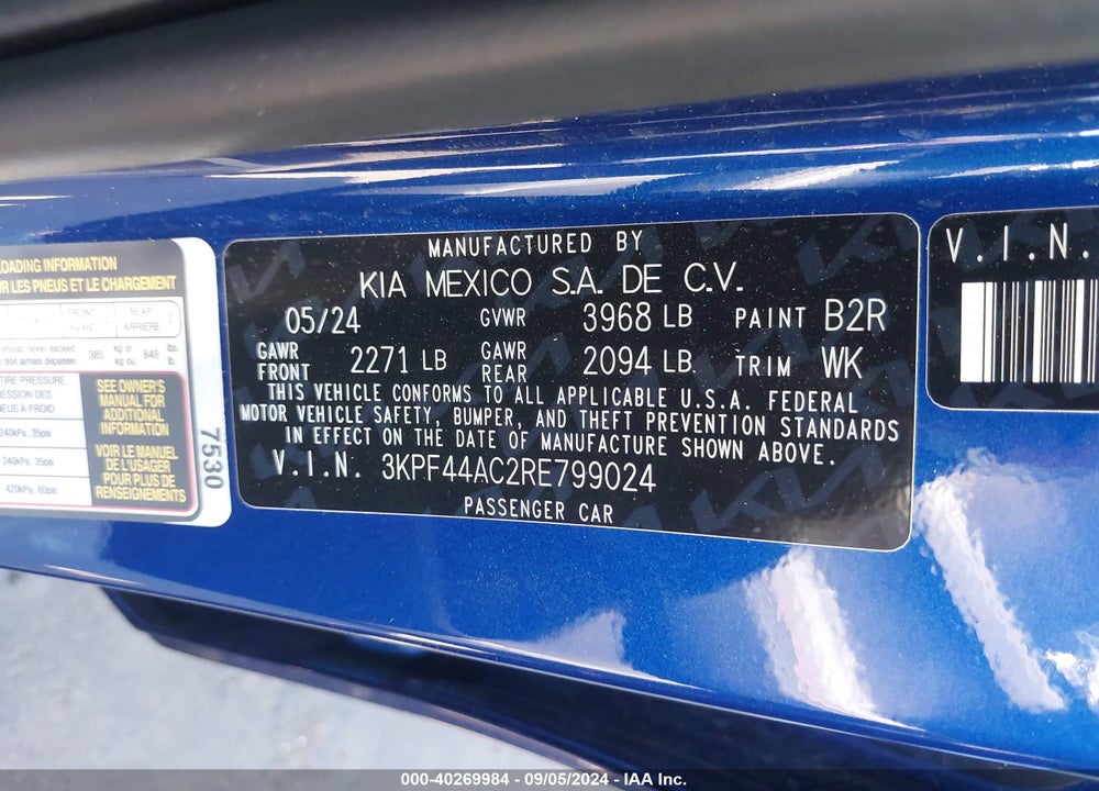 2024 KIA FORTE GT VIN: 3KPF44AC2RE799024