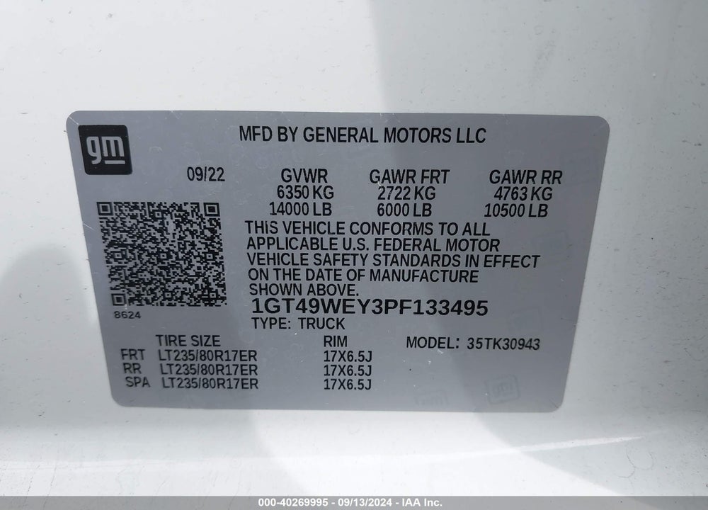 2023 GMC SIERRA 3500HD 4WD  LONG BED DENALI VIN: 1GT49WEY3PF133495