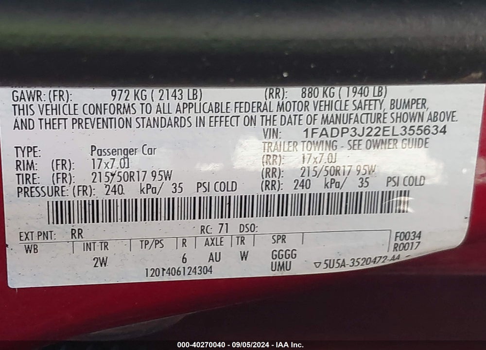 2014 FORD FOCUS TITANIUM VIN: 1FADP3J22EL355634