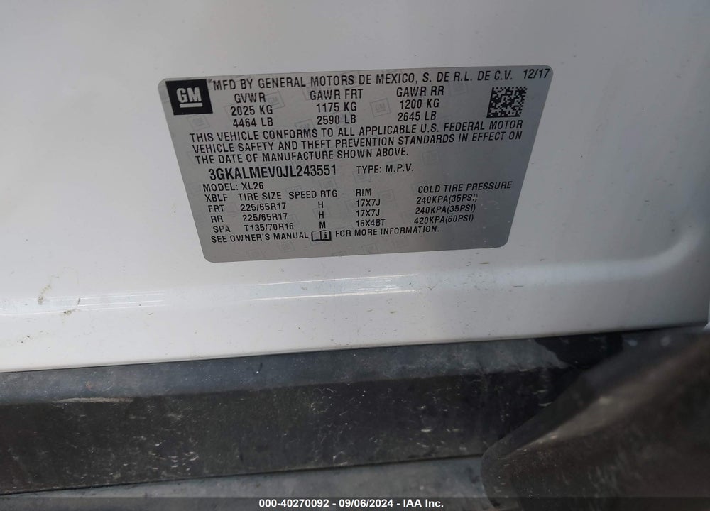 2018 GMC TERRAIN SLE VIN: 3GKALMEV0JL243551